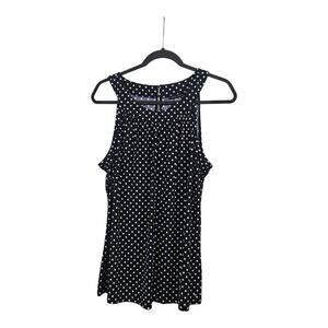 Tommy Hilfiger Womens L Sleeveless Polka Dot Blouse Navy White Stretch